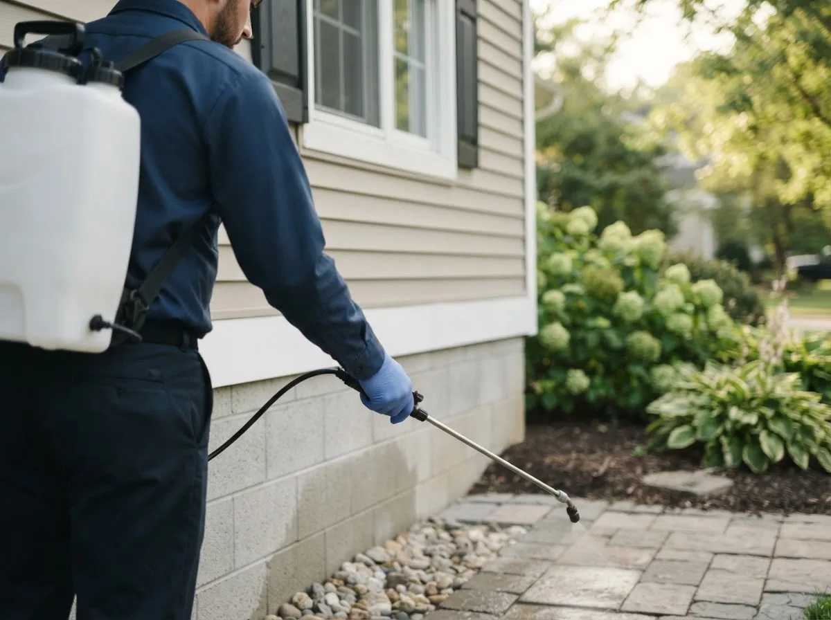 Pest control technician inspecting a home in Warwick, GA